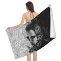 Vikings Beach Towel Quick Drying Microfiber Black White Mystery Breathable Raven Pirates Norse God