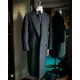 Herringbone Suit Jackets Men Tweed Wool Blend Trench Coat Long Double Breasted Overcoat Military