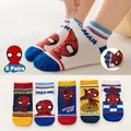 5 Pairs Kids Socks Spring Summer Spiderman Anime Children Socks Boys Short Sock Cartoon Iron Man