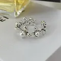 New Simple Pearl Rings for Women Jewelry Stainless Steel Flower Pearl Rings Korean Wedding Ring