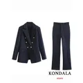 KONDALA Vintage Striped Luxury Women Suits manica lunga donna allentata Blazer pantaloni dritti moda