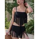 VigoBreviya 2024 Solid Tassels Swimwear Women Sexy High Waist Shorts Bikini Set Swimsuit Summer