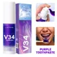 V34 Teeth Whitening Purple Toothpaste Remove Teeth Breath Whitening Brightening Essence Corrector