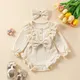 Baby Girls Cute Romper Set With Long Sleeveless Ruffled Tops & Suspender Dress & Bow Headband 2pcs