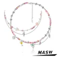 MASW Original Design Spring Summer Style Ice Cream Pendant Pink Disc Necklace For Girl Women Jewelry