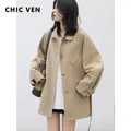 CHIC VEN Women Long Trench Coat Solid Raglan Sleeves Windbreaker Female Coats Ladies Clothing
