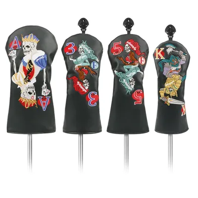 New Hot Selling Golf Wood Club Cover Club Cap Cover Exquisite Skull Playing Card Embroidered Club