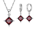 Authentic 925 Sterling Silver Color CZ Geometric Classic Square Huggie Earrings Necklace Sets for