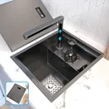 Hidden Cup Washer Kitchen Sink Stainless Steel Mini Small Single Tank With Lid Multifunctional Bar