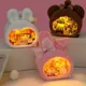 Diy Wooden Bear Rabbit Dollhouse With Furniture Light Doll House Casa Miniature Items maison For