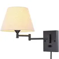 Swing Arm Wall Lamp EU Plug with Switch Wall Mount Linen Fabric Lampshade Bedroom Bedside American