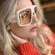 Celebrity Large Shield Square Sunglasses Women Brand Oversized Sun Glasses Men Vintage Beige Shades