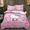 Sanrio Hello Kitty Cartoon Big Size Bedding Set Pink Cats Kawaii Duvet Cover For Girl Kids Single