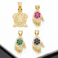 OCESRIO Multicolor Crystal Flower Hand Pendant for Necklace Copper Gold Plated Turtle Animal Jewelry