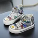 Children's High-top Canvas Shoes Boys Baby Shoes Graffiti 2023 New Spring and Autumn Girls