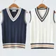 Sweater Vest Men Thicken V-neck Sleeveless Knitted Sweaters Vests Striped Retro Preppy-style Simple