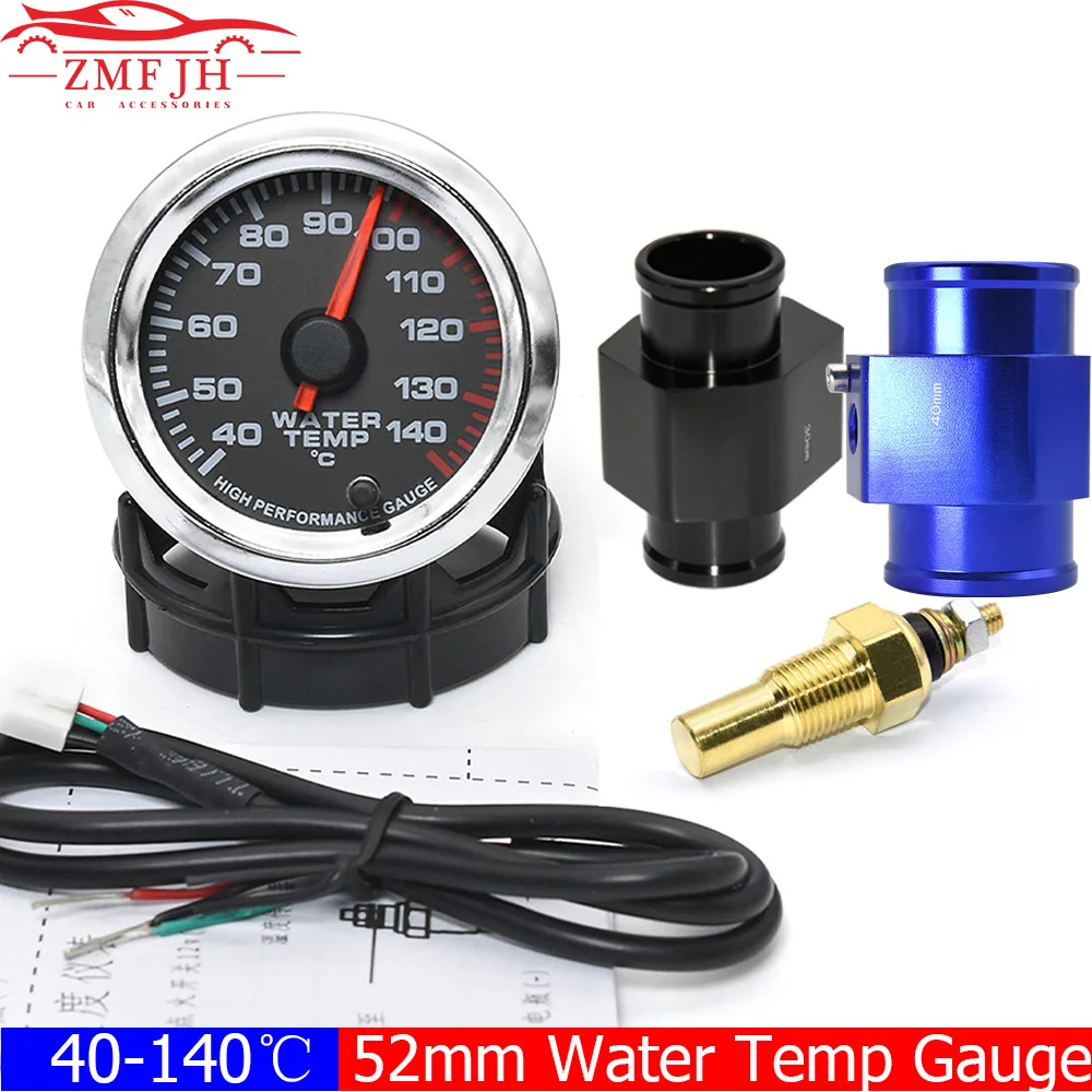 7 colori LED 2 "52mm Indicatore di temperatura dell'acqua con sensore 1/8 NPT 40-140 Celsius Indicatore dell'acqua + Sensore del tubo comune della temperatura dell'acqua 26-40mm