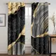 Luxury Abstract Art Marble Black Gold Free Shipping 2 Pieces Thin Shading Window Curtain for Home