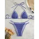 2024 Halter Triangle Sexy Bikini Set Women Edge Piping Print Swimsuit Summer Swimming Beachwear