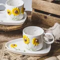 1 Set Ceramic Sunflower Coffee Mug With Dessert Plate Novelty 3D Cake Saucer Afternoon Tea Milk