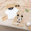 Summer Baby Boys Girls Rompers Newborn Short Sleeve T Shirt + Brace 2 Pcs Sets Cartoon Mickey Mouse