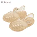 Unishuni Girls Jelly Sandal Kids Bling Glossy Plastic Summer Shoe Durable Quick Dry Close Toe Beach