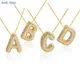 MHS.SUN Gold Plated Balloon 26 Letter Necklaces Copper Zircon Bubble Initial Pendant Chunky Women