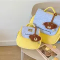 MILANCEL Parent-child Bag Mom Messenger Bag Backpack Kids Backpack Cute Bear Pendant Plaid Bag
