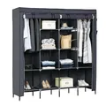 67" Portable Cloth Wardrobe Clothing Storage Cabinet Organizer Rack 12 Shelves 4 Side Pockets