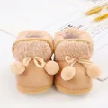 Winter Snow Baby Boots Faux Fur Warm Fluff Balls Indoor Cotton Soft Sole Infant Newborn Toddler Baby