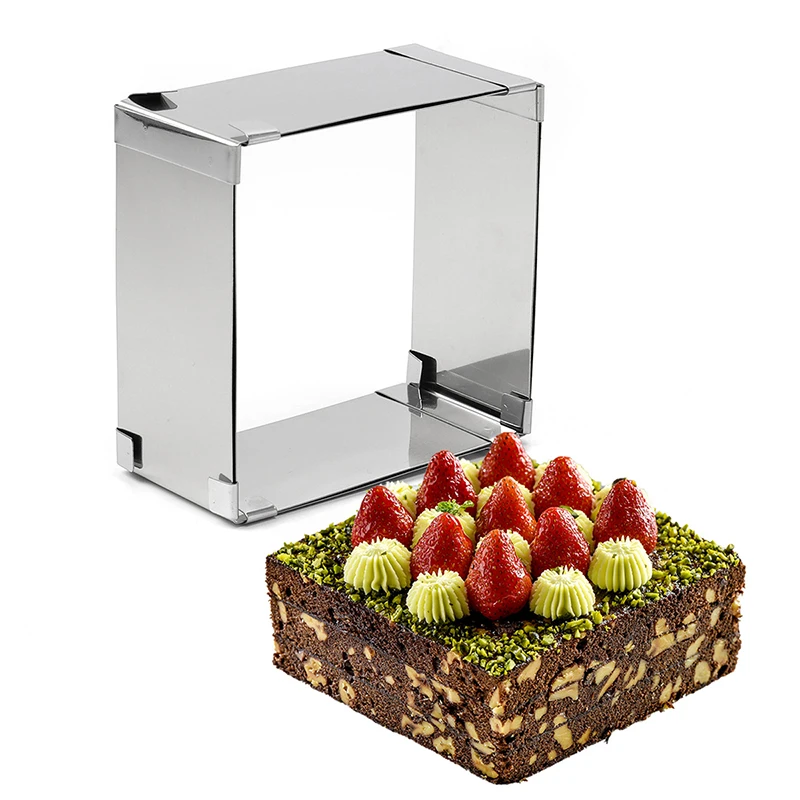 Stampo per torta in acciaio inossidabile Anello regolabile quadrato per mousse Cerchio Strumento per decorare torte Taglierina per torta Mousse Dessert Stampo da forno