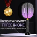 Upgraded 3000V Electric Mosquito Racket With Purple Killer Lamp TYPE-C Rechargeable Bug Zappers Fly