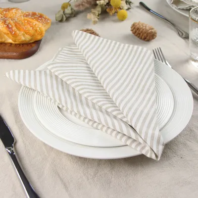 Plain Striped Linen Cotton Blended Dinner Cloth Napkins Placemats Tea Towels Set of 12 (17 x 17 inches) for Events & Home Use