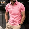 Men's Solid Color Polo Shirt Short Sleeve Zipper Collar Tshirts &for Men Summer Turn-Down Streetwear