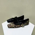 Punta quadrata Mary Jane ballerine scarpe da donna stampa leopardata comode scarpe basse con tacco