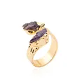 Irregular Amethyst Open Ring for Women Girls Gold-color Double Side Raw Stone Finger Jewelry