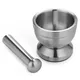 Double Stainless Steel Metal Mortar Salt And Pestle Pedestal Bowl Garlic Press Pot Herb Mills Pepper