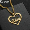 Customized Heart Name Pendant Necklace for Men Women Personalized Gold Plate 4mm Cuban Chain