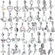 925 Sterling Silver Angel Heart Microphone Guitar Paw Charm Dangle Fit Original Pandora Bracelet DIY