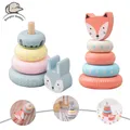 Rainbow Animal Fox Rabbit Blocks Baby Toy Wooden Blocks Stacking Tower Creative Educational Toys