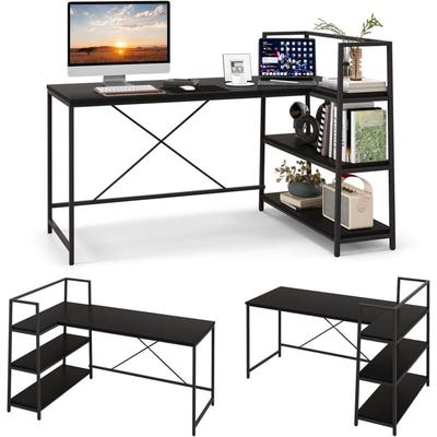 Costway - Schreibtisch mit Regalen, Computertisch L-förmig, Eckschreibtisch Bürotisch PC-Tisch Image