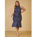 Plus Size Greek Key Flounced Denim Dress