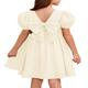 Girls Summer Puff Sleeve A-Line Flared Backless Casual Party Midi Dress for 6-12 Years with Bowknot