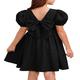 Girls Summer Puff Sleeve A-Line Flared Backless Casual Party Midi Dress for 6-12 Years with Bowknot