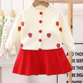 2 Pieces Kids Girls' Strawberry Button Skirt Sweater Set Long Sleeve Fashion School 3-7 Years Spring Yellow Red Purple