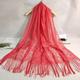 Women'S Muslim Scarf Cover Solid Color Lace Hollowed Fringe Silk Scarf Summer Long Gauze Shawl