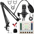 Microphone Bundle withM8 Sound Card Condenser Studio Microphonefor Laptop ComputerVlog Living Broadcast Live Streaming