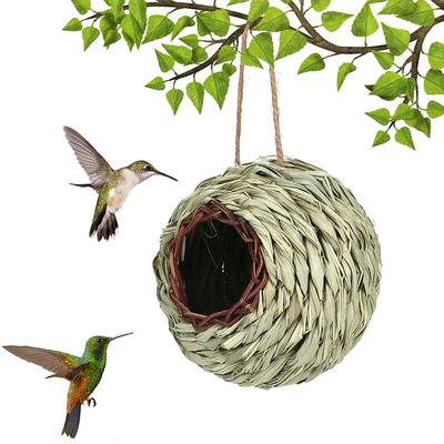 Hummingbird House Hand Woven Bird Nest for Outdoors Hanging, Small Grass Bird Houses for Outside, Natural Fiber Bird Hut Roosting Pocket for Finch Canary Chickadee