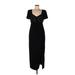 Liz Claiborne Cocktail Dress - Formal V-Neck Short sleeves: Black Solid Dresses - Women's Size 10