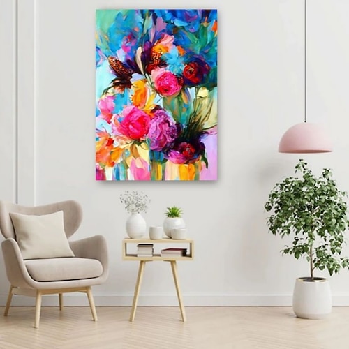 Manuell Handgemacht Hang-Ölgemälde Handgemalte Vertikal Panorama Abstrakt Blumenmuster / Botanisch Modern Realismus Ohne Innenrahmen (ohne Rahmen) Image